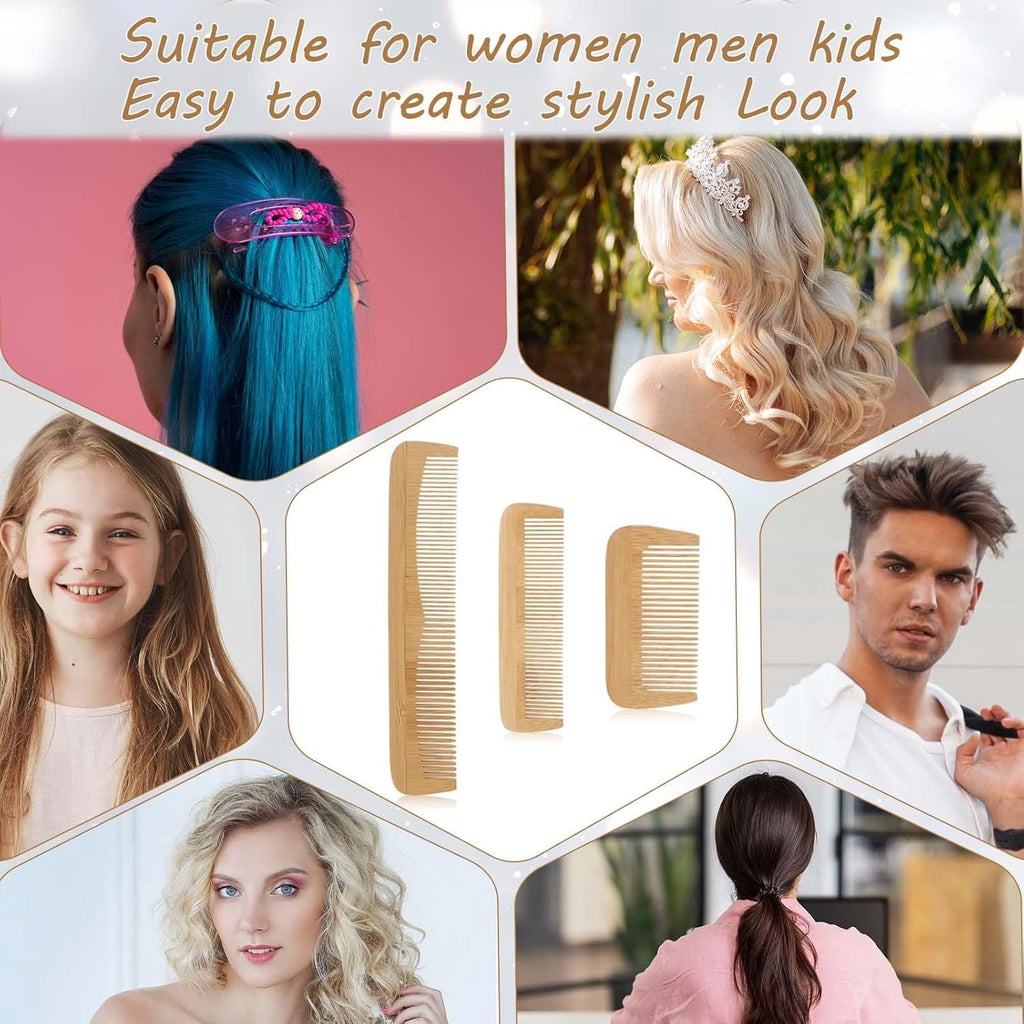 OPALESQUE 3 Pcs Wooden Comb, Fine Tooth Combs for Women, Anti-Static Wood Combs for Men, Natural Bamboo Comb, Family of Hair Comb Set for St - Image 5