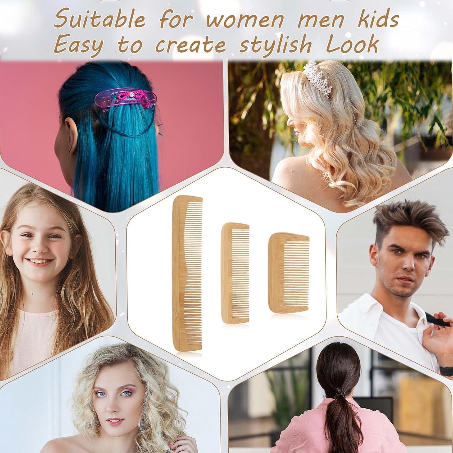 OPALESQUE 3 Pcs Wooden Comb, Fine Tooth Combs for Women, Anti-Static Wood Combs for Men, Natural Bamboo Comb, Family of Hair Comb Set for St - Image 5