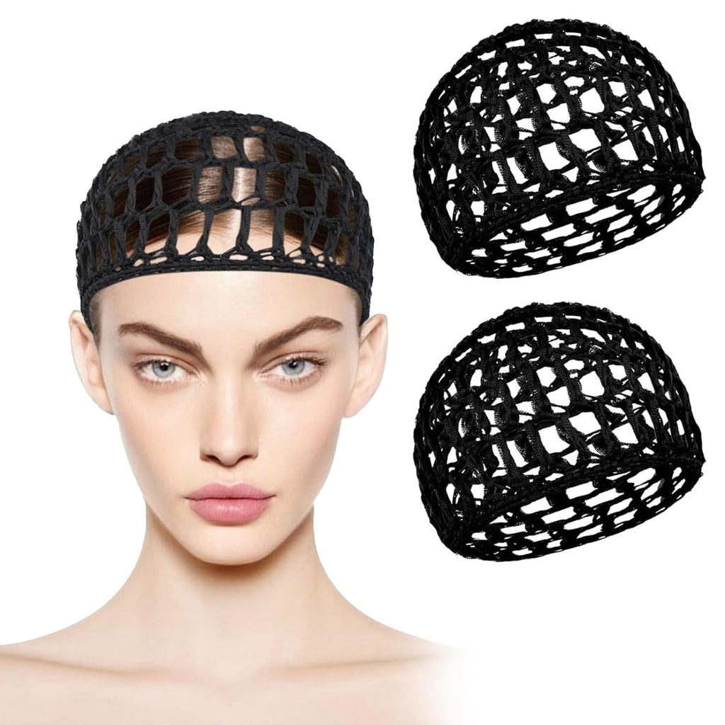 2 PCS Hair Nets for Sleeping,Crochet Mesh Wrap Caps for Silk Press, Curly Hair & Wig Protection,Soft Reusable Bonnets for Women, Lift Strap