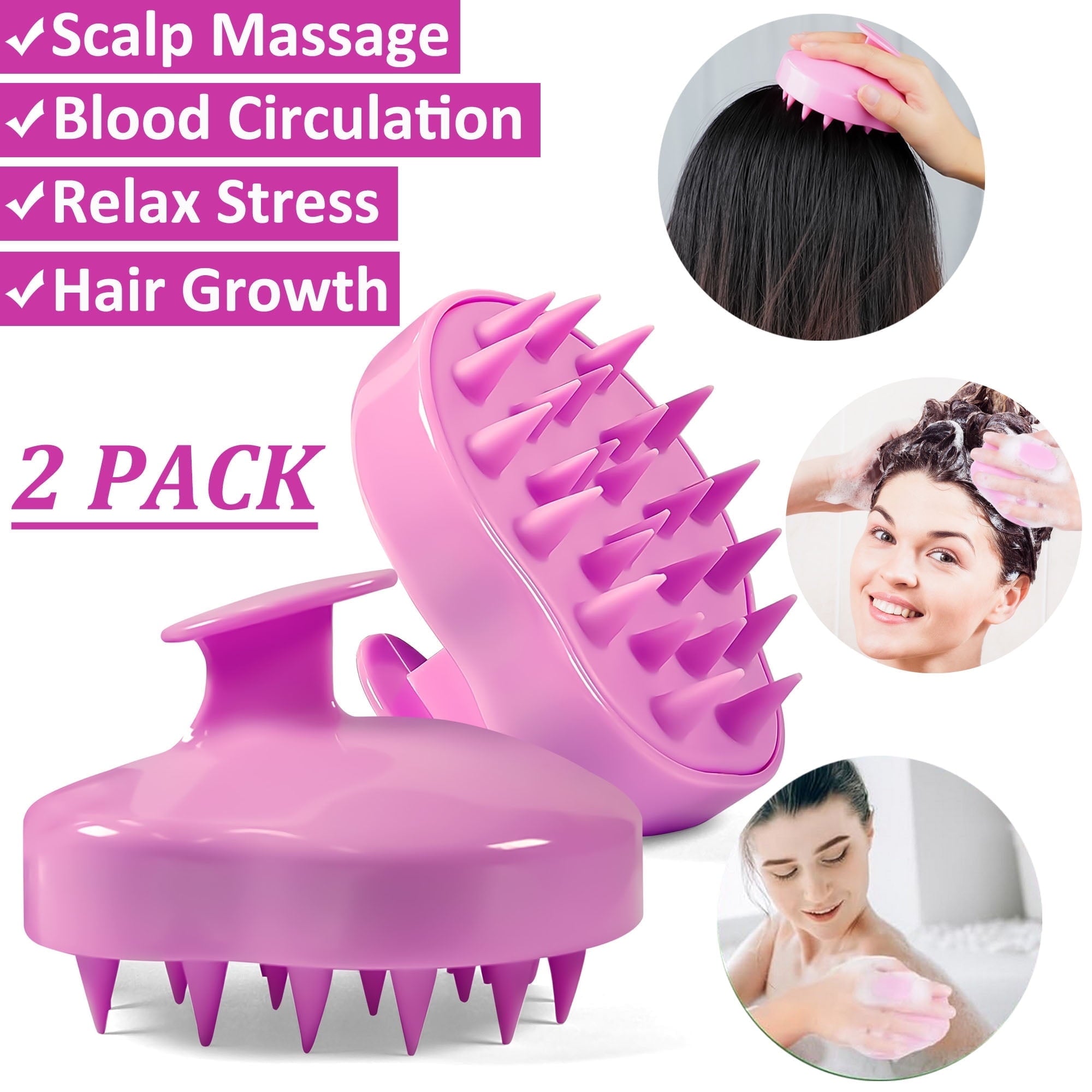 2-Pack Silicone Hair Scalp Massager Shampoo Brush, Multi-Use Comb for Head Massage & Bath, Improve Blood Circulation,...