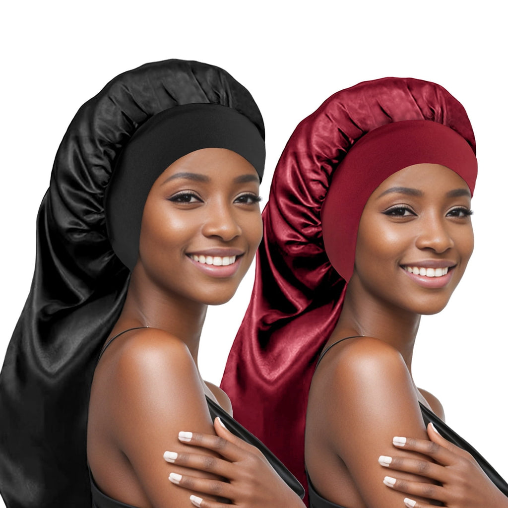 2 Pieces Silk Bonnet for Sleeping Women Braid Bonnet for Long Hair with Tie Band Satin Bonnet for Braids Hair Sleeping Cap for Women