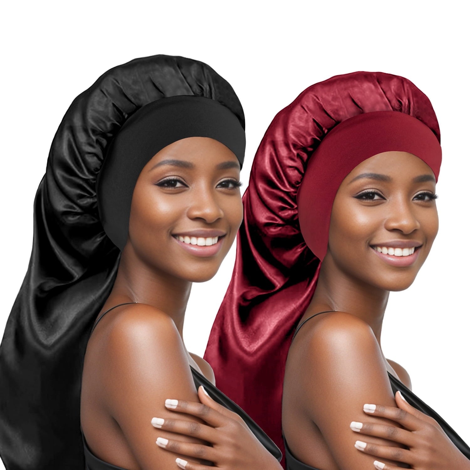 2 Pieces Silk Bonnet for Sleeping Women Braid Bonnet for Long Hair with Tie Band Satin Bonnet for Braids Hair Sleeping Cap for Women