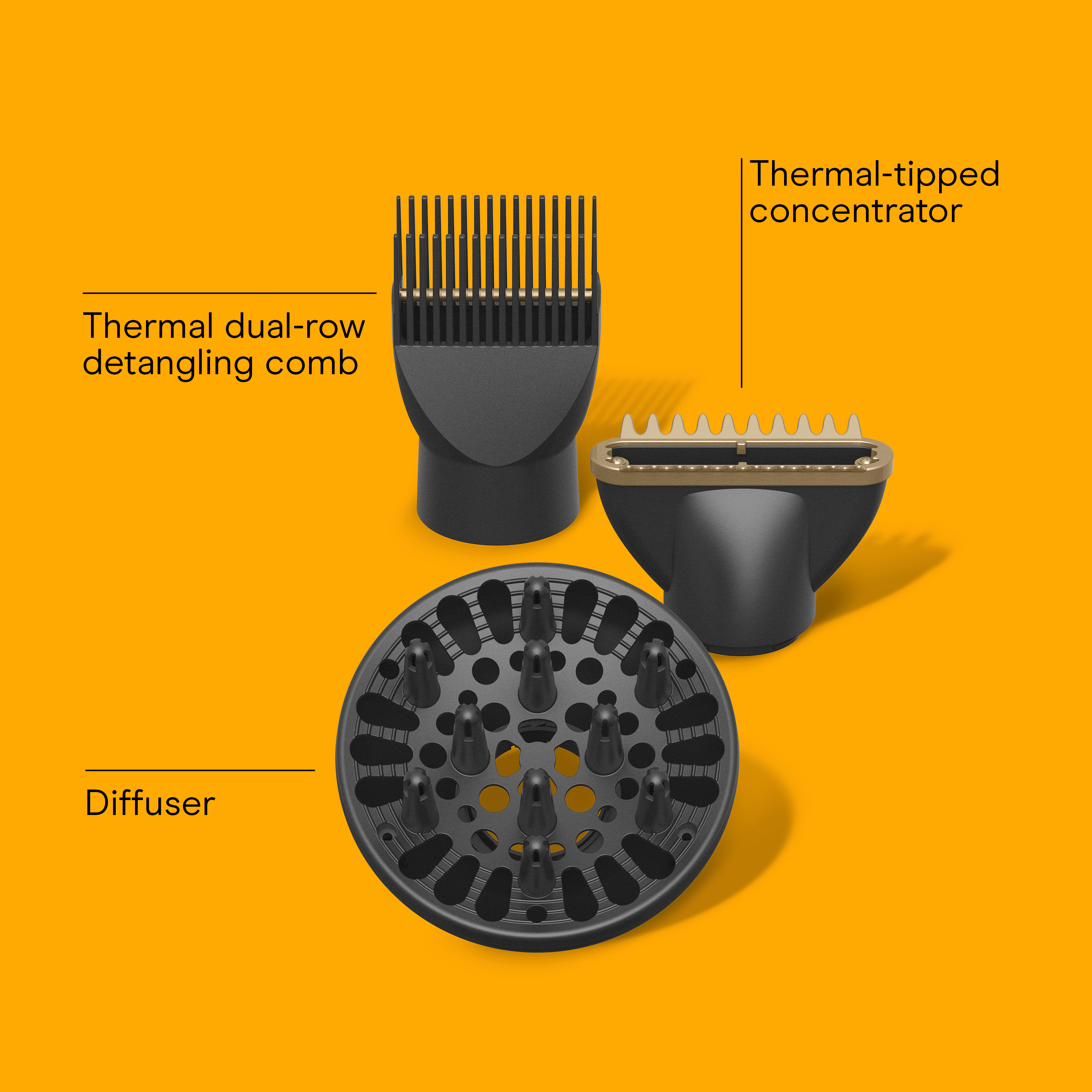 & Shine Hair Dryer, 1875 Watts, Diffuser, Concentrator & Detangler Attachments - Image 4