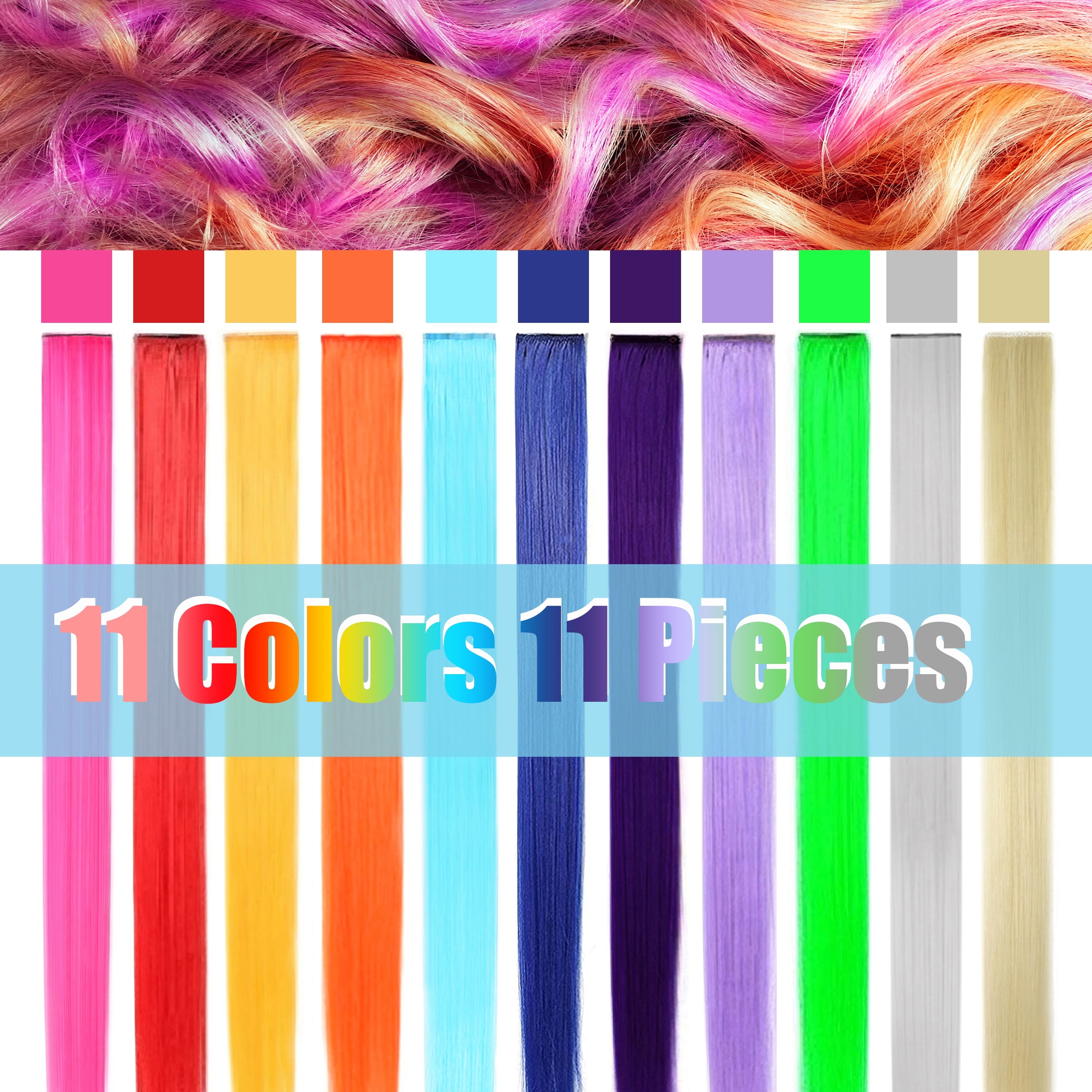 Beaute Galleria Rainbow Multi-Color 21 Inches Long Straight Party Highlights Clip In Synthetic Hair Extensions for Cosplay Comic Con Hallowe - Image 5