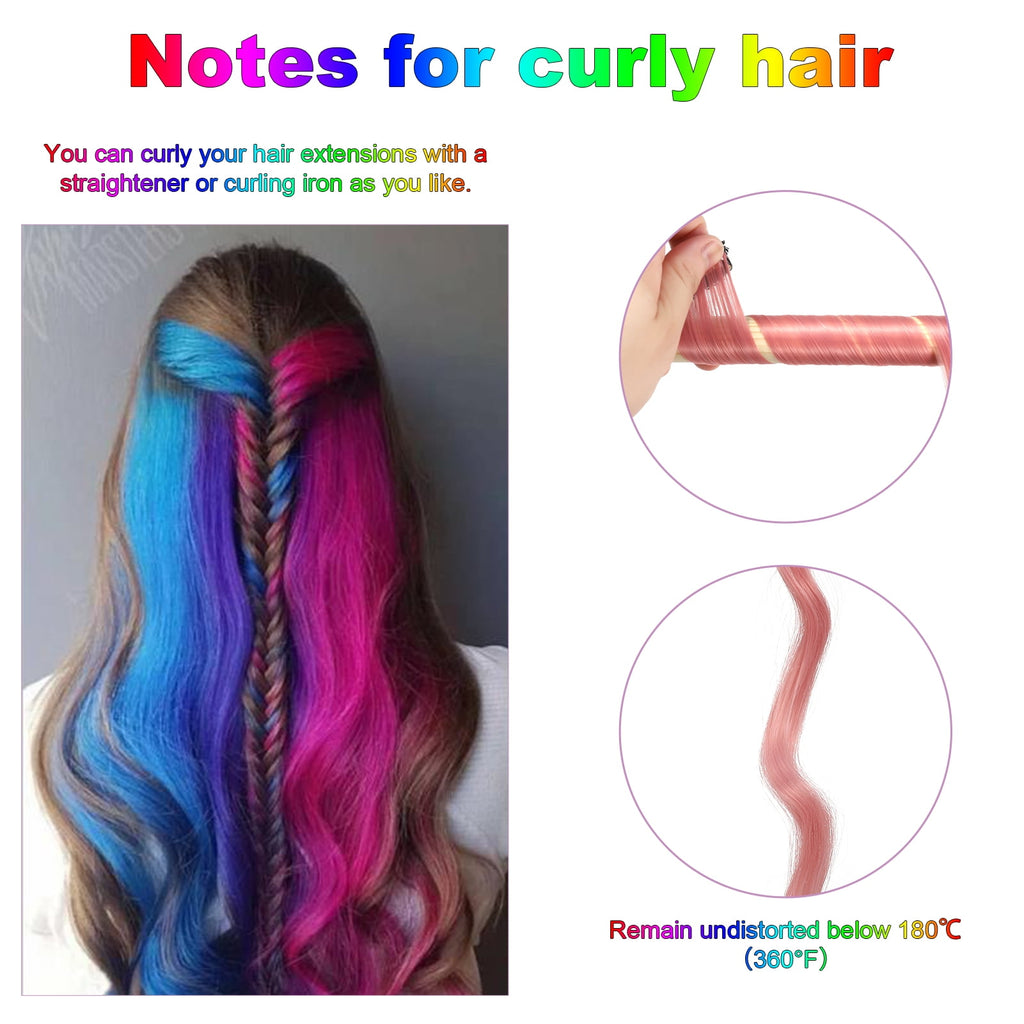 20 Pcs Colored Clip in Hair Extensions, 22 Inch Rainbow Straight Synthetic Hairpieces, Colored Hair Extensions with 2... - Image 5