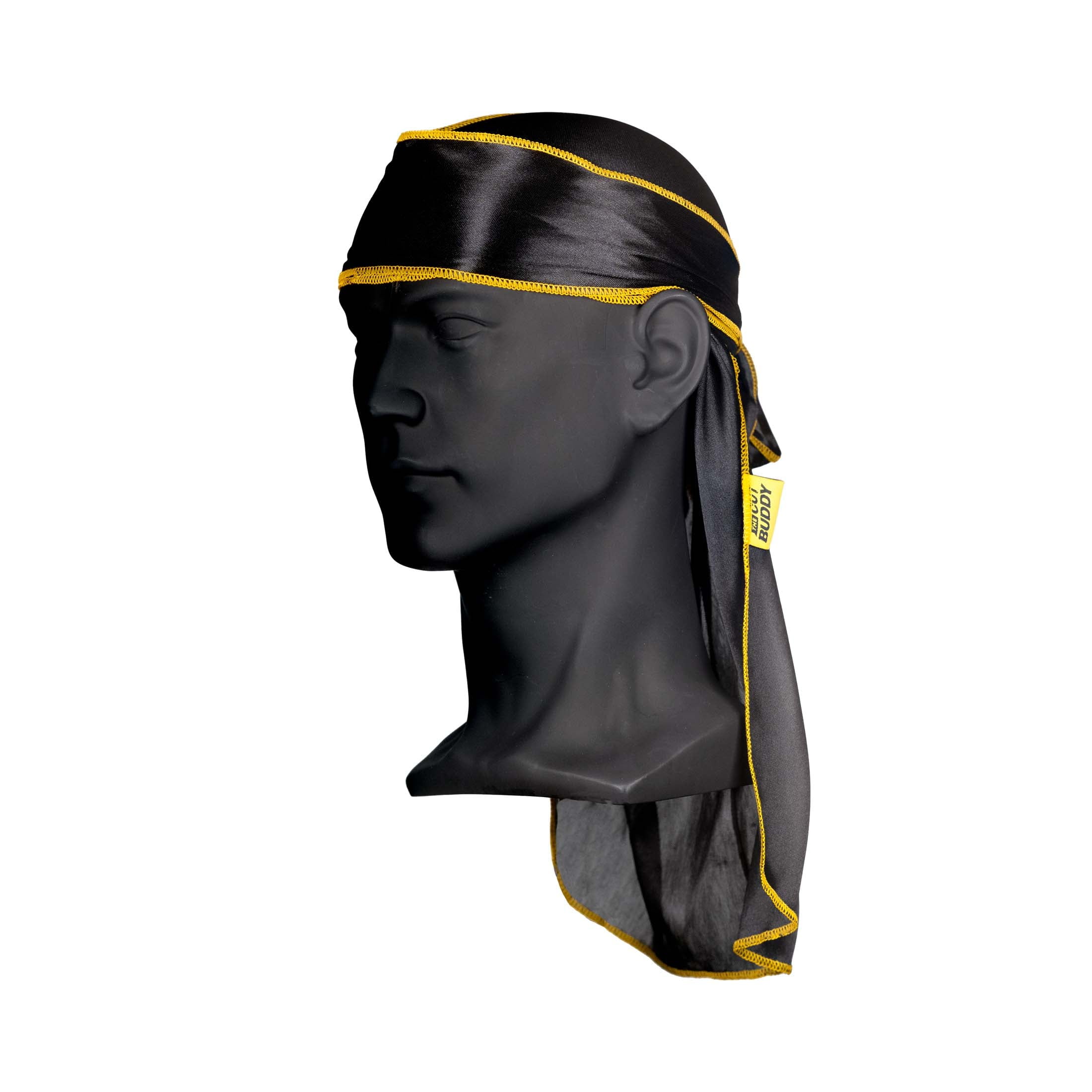 - Nick Wavy Collection - 360 Waves Silky Satin Durag Hair Cap for Men - Black/Yellow - Image 2