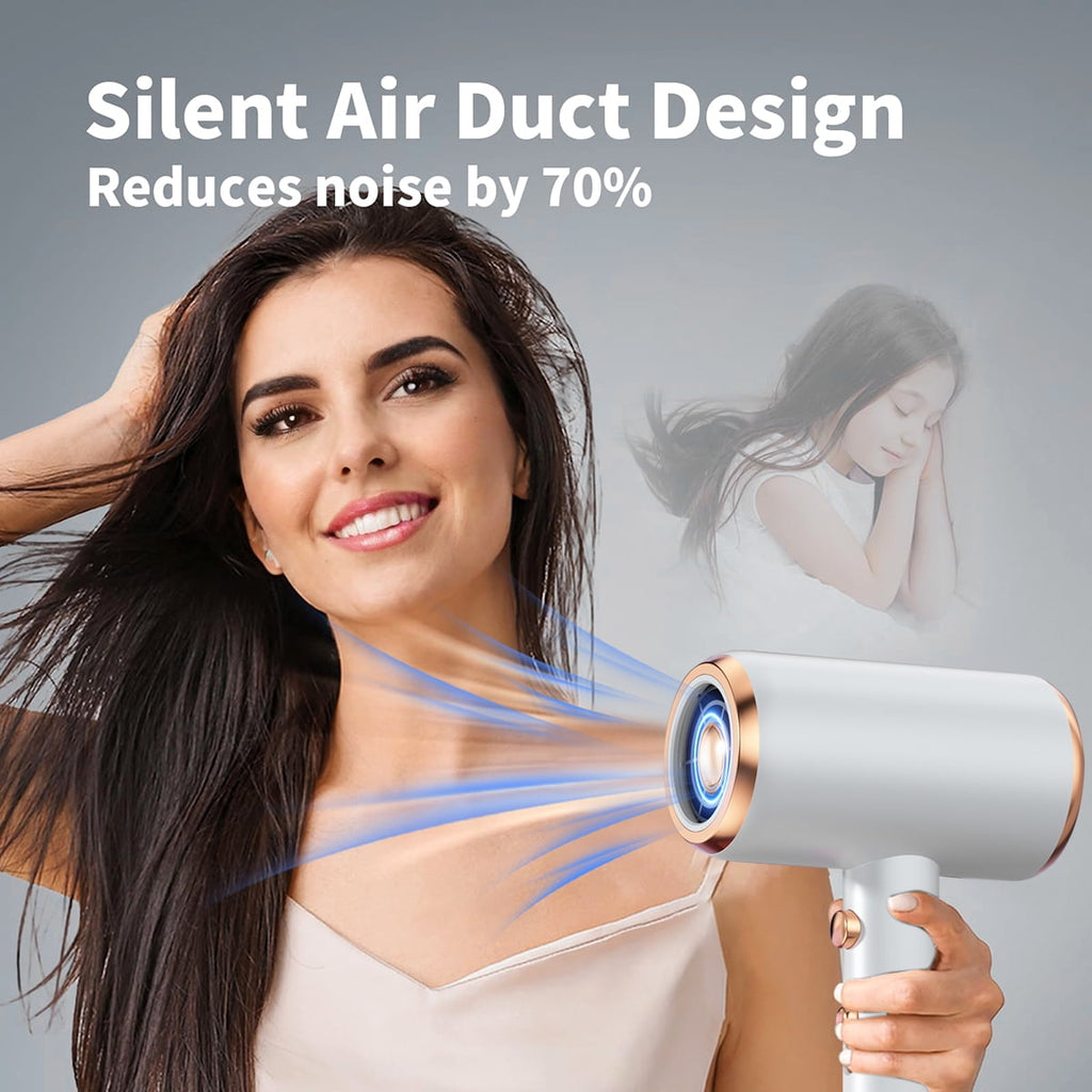 Professional Ionic Hair Dryer, Powerful 1600W Fast Drying Low Noise Blow Dryer with Concentrator Nozzle Diffuser Attachments for Home Salon - Image 3