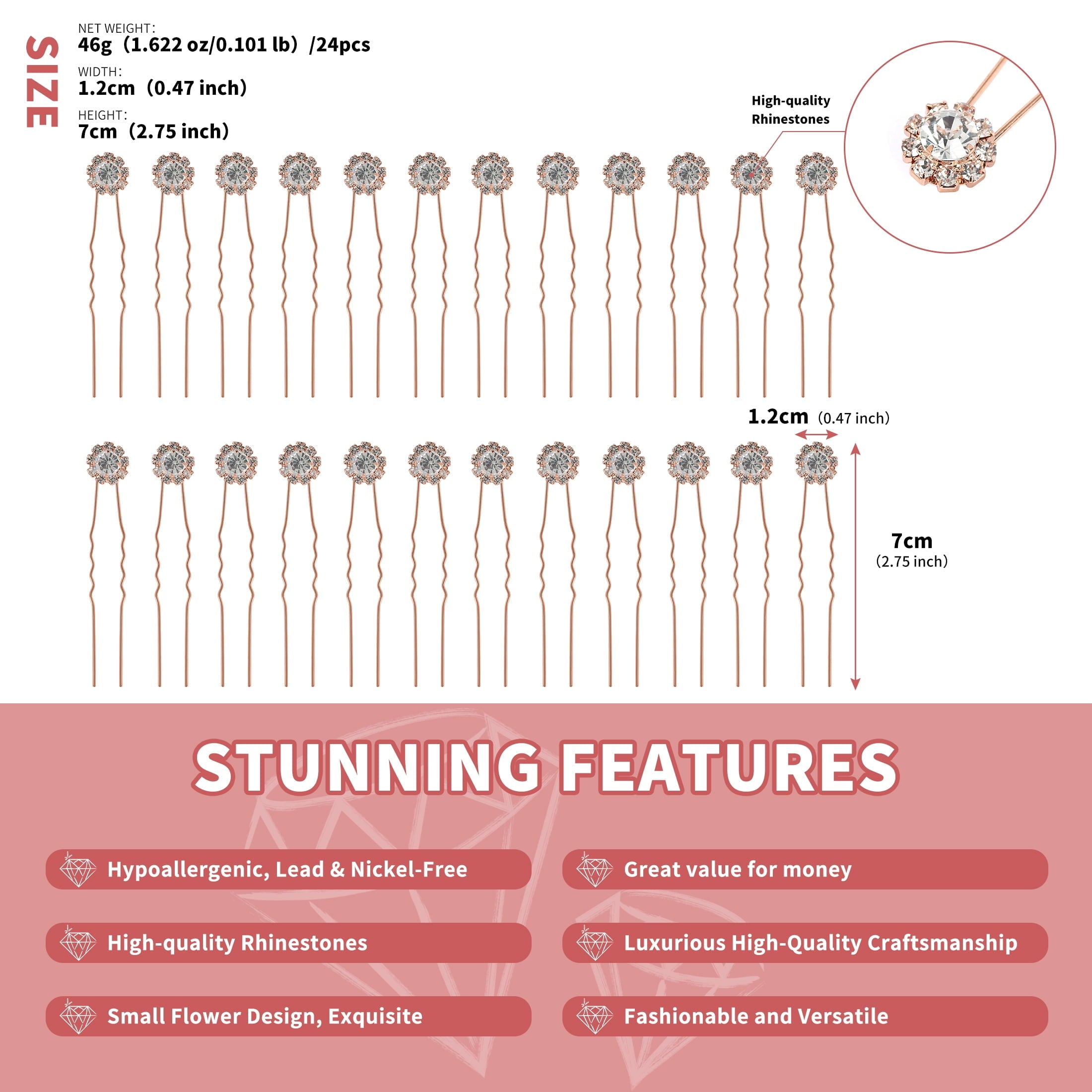 Miallo Rose Gold Bobby Pins 24pcs, Cute Hair Clips for Thick Hair, Trendy Metallic Hair Accessories Gift for Girls & Women - Image 4