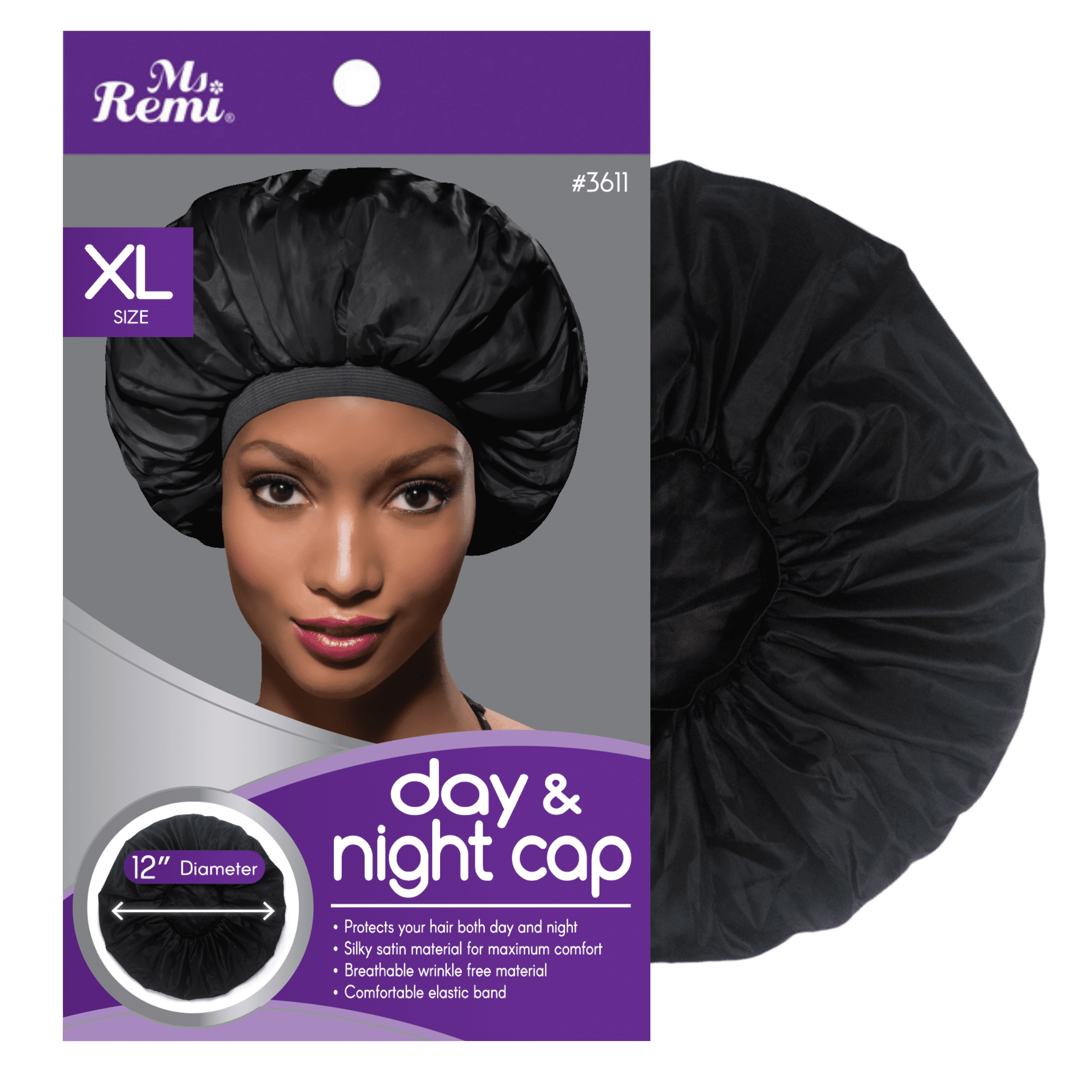 (3 pack) Ms. Remi X-Large Black Satin Hair Bonnet for Day and Night Protection - Image 2