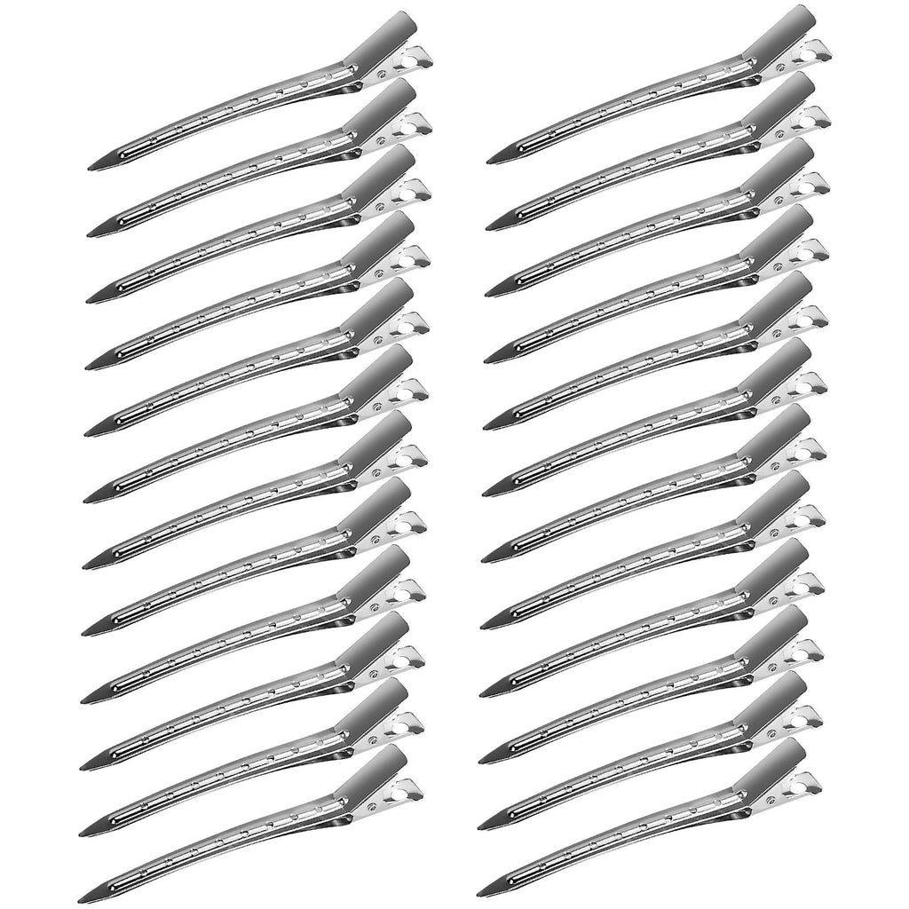 24pcs Clips, Silver Metal Sectioning Clips for Women Girls, Duck Bill Clips for Styling, 3.5''