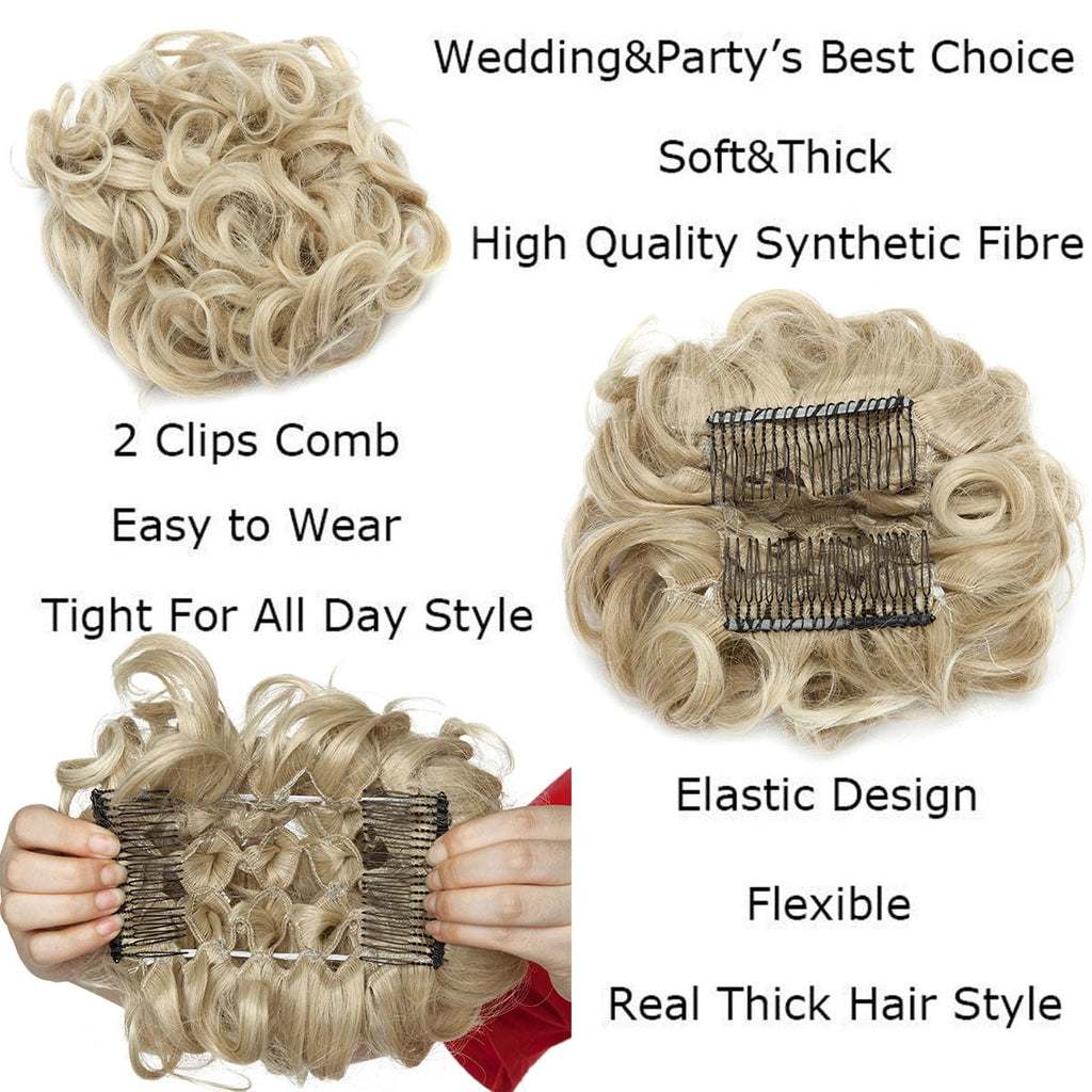 in Messy Bun Hair Piece Wavy Scrunchie Hair Extension Fake Hair Donut Ponytail Comb Stretch Hair Extension for Women ... - Image 6