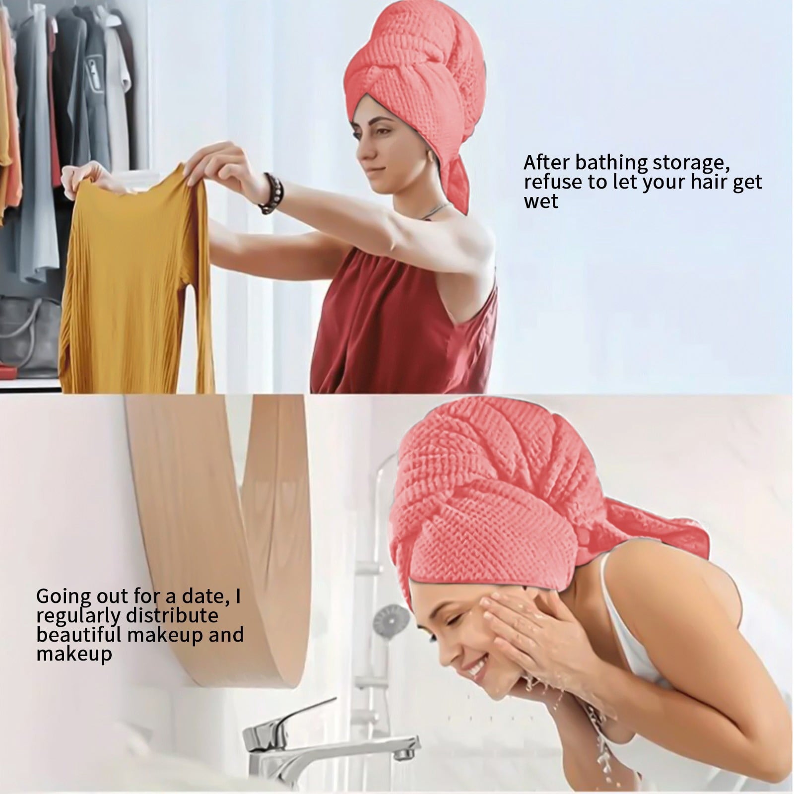 Tuscom Microfiber Hair Towel Wrap for Women & Teens, Super Absorbent Fast Drying Hair Turban with Elastic Band for Long, Thick, Curly Wet Ha - Image 5