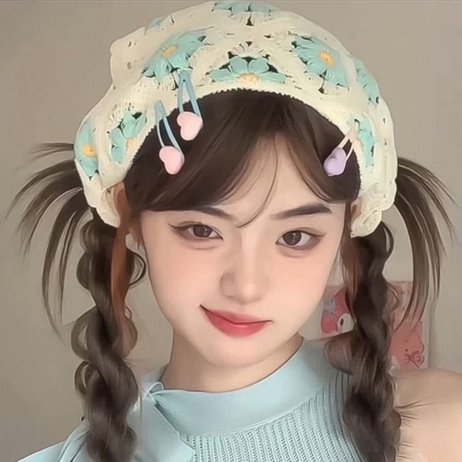 Women's Crochet Bandana Hair Scarf Aesthetic Accessories Knitted Head Kerchief Floral Headband Boho Style Headwrap Soft Handmade Hair Scarf - Image 4