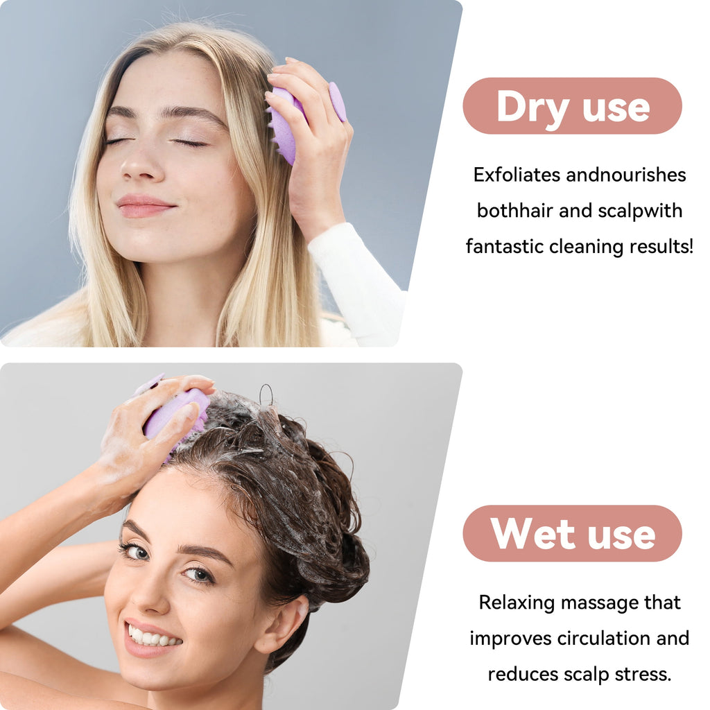 Hair Growth, Soft Silicone Scrubber Shampoo Brush for Exfoliation, Dandruff Removal, Wet & Dry Use, Wheat Straw Purple - Image 3