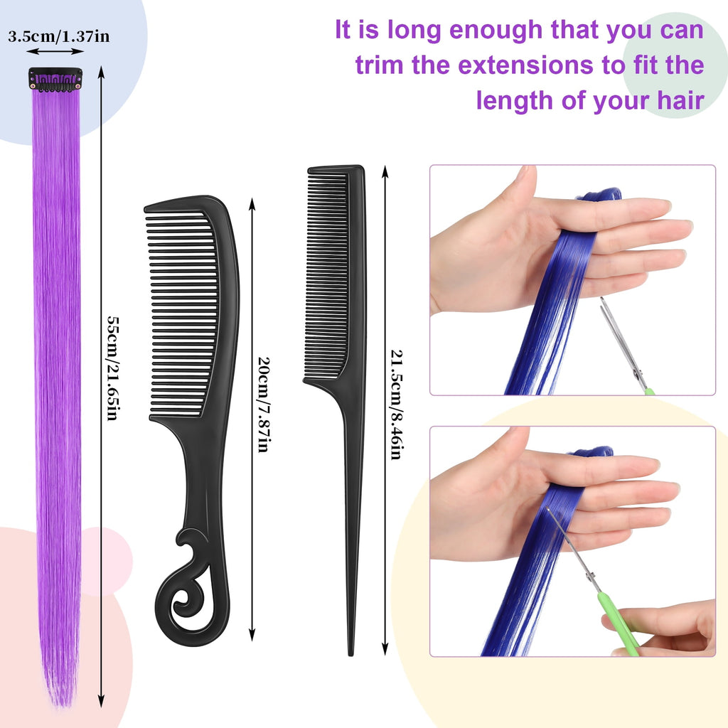 20 Pcs Colored Clip in Hair Extensions, 22 Inch Rainbow Straight Synthetic Hairpieces, Colored Hair Extensions with 2... - Image 2