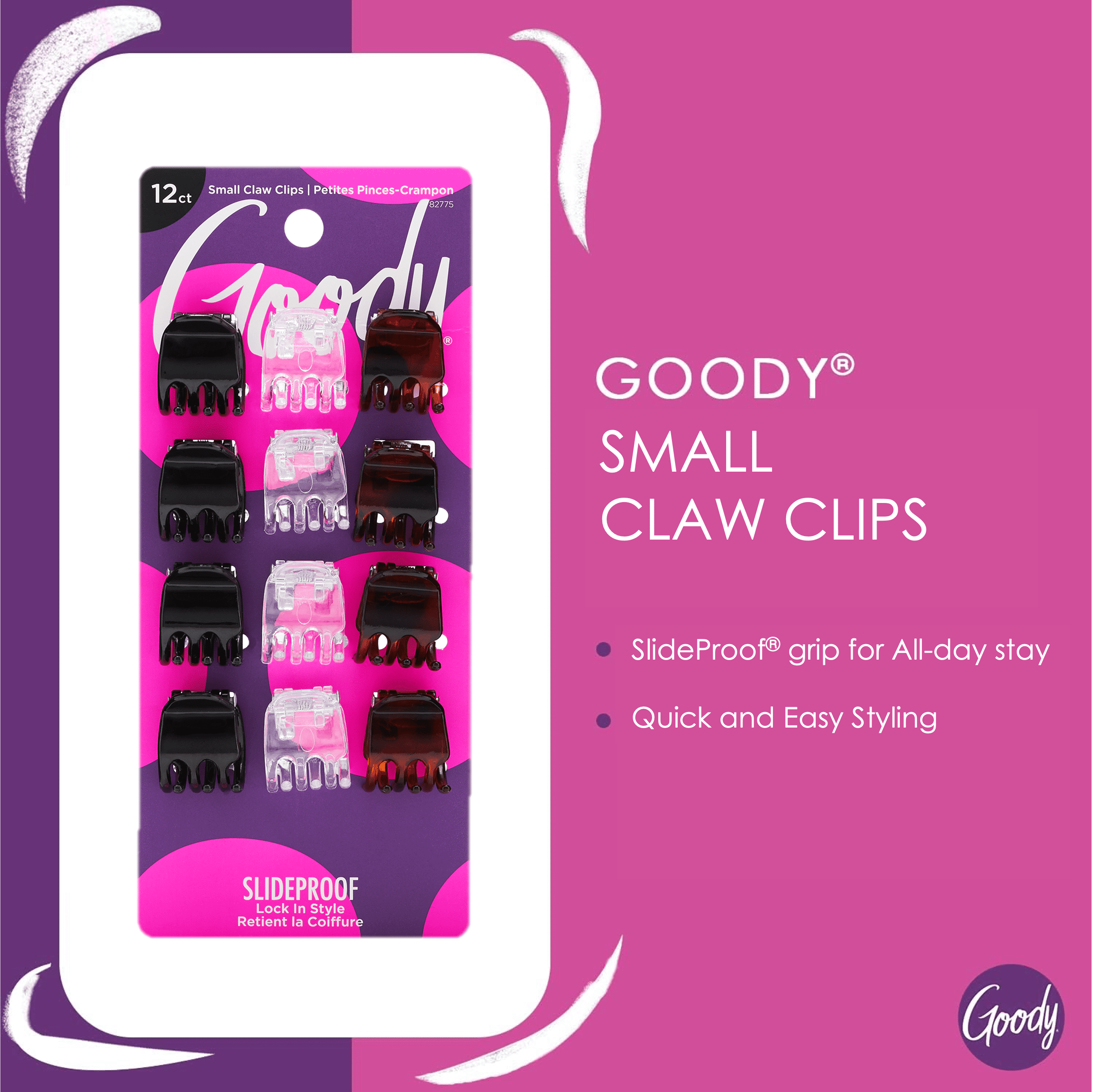 Goody Classic Mini Claw Clips, Slide-Proof Grip, All Hair Types, Assorted Colors, 12 Ct - Image 3