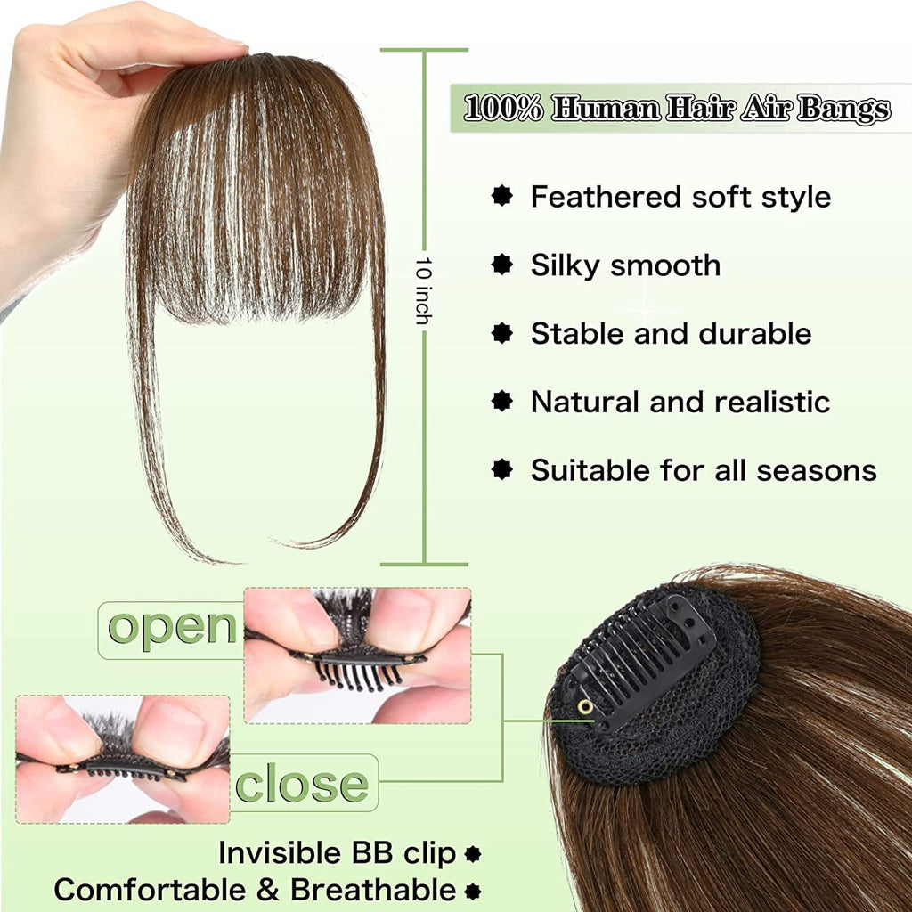 in Bangs - 100% Human Hair Bangs in Hair Extensions, Medium Brown Color #4 on Bangs Wispy Bangs Fringe with Temples H... - Image 4