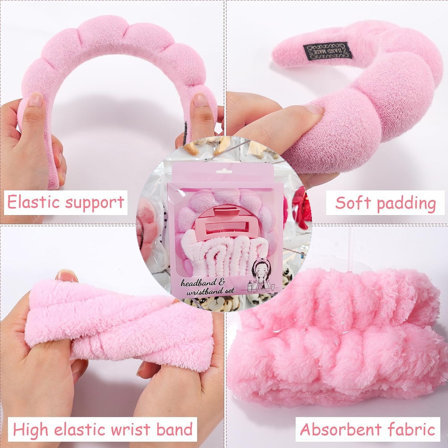 Set with Hair Clips – Puffy Makeup for Women, Face Washing, Facial Mask, Shower Accessories, Gifts for Teen Girls - Image 6