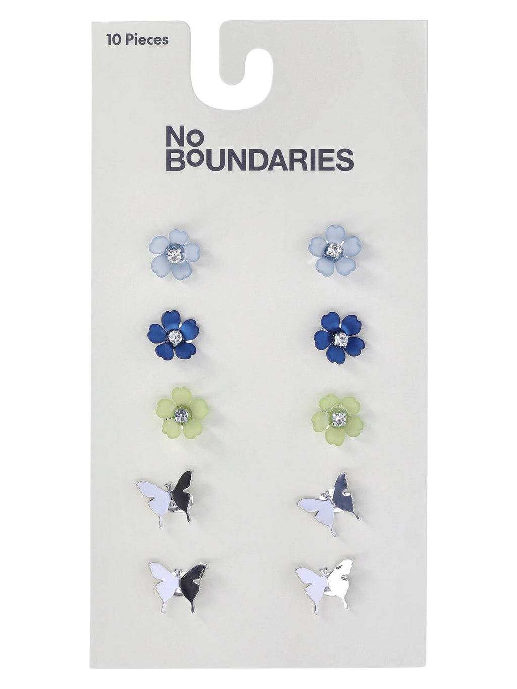 and Flower Mini Hair Claw Clips Set, 10-Piece, Women's, Blue/Silvertone - Image 2