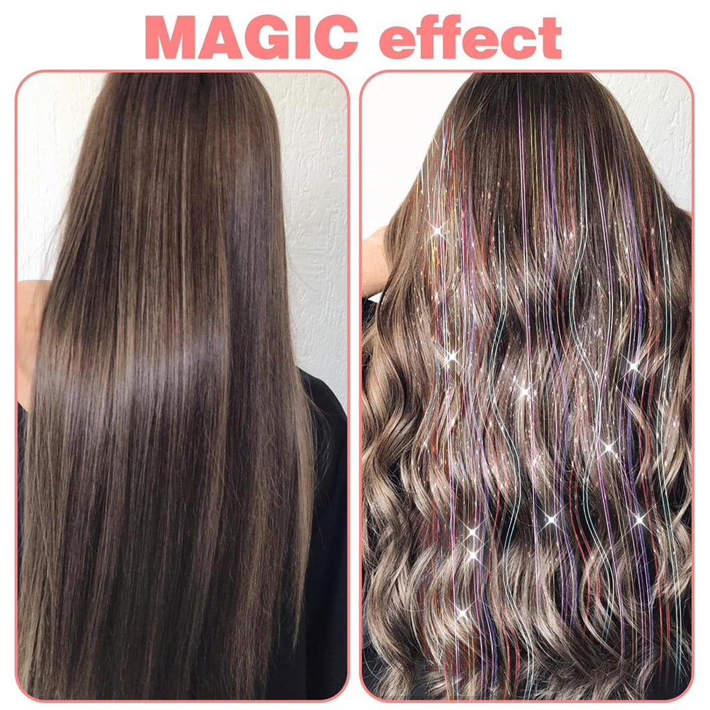 Pack of 18 Pcs Clip in 19.6Inch Glitter Extensions Heat Resistant Clip in Sparkle Fairy Accessories for Kids Girls Wo... - Image 5