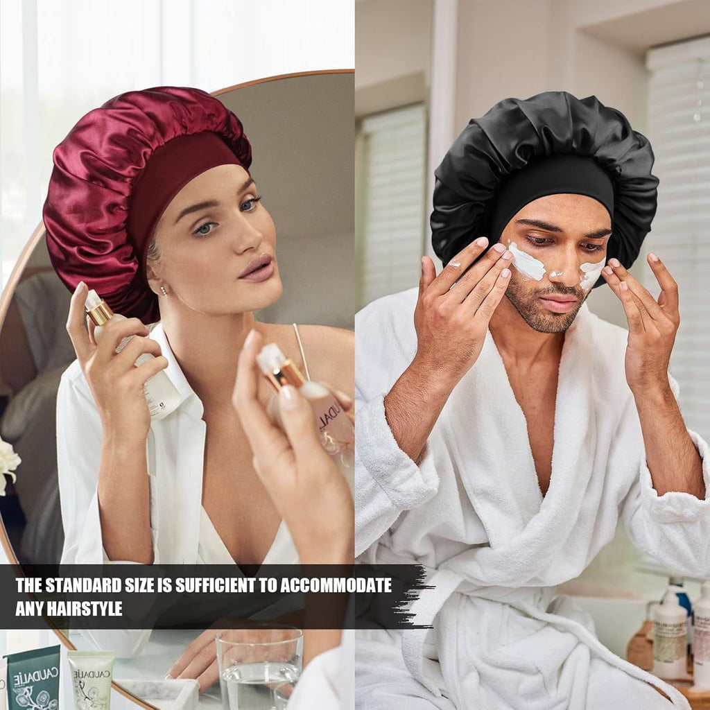 Satin Silk Bonnet for Sleeping, Double Layer Silk Sleep Cap for Men & Women, Soft Satin Lined Bonnet for Natural & Curly Hair - Image 6