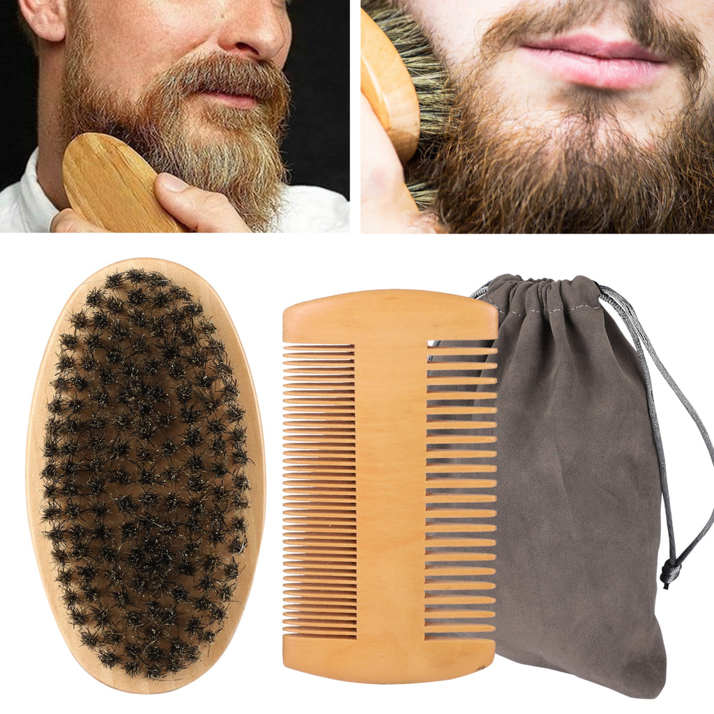 TSV Beard Brush and Mustache Comb Kit for Men, Boar Bristle Beard Brush, Wooden Grooming Comb, Bag Included - Image 5