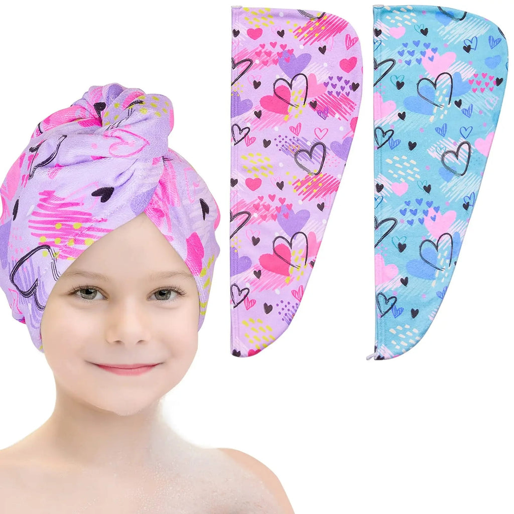 2pcs Towel Wrap For Wet For Women Kids Fast Drying Microfiber Towel With Button Portable Head Towel Wrap