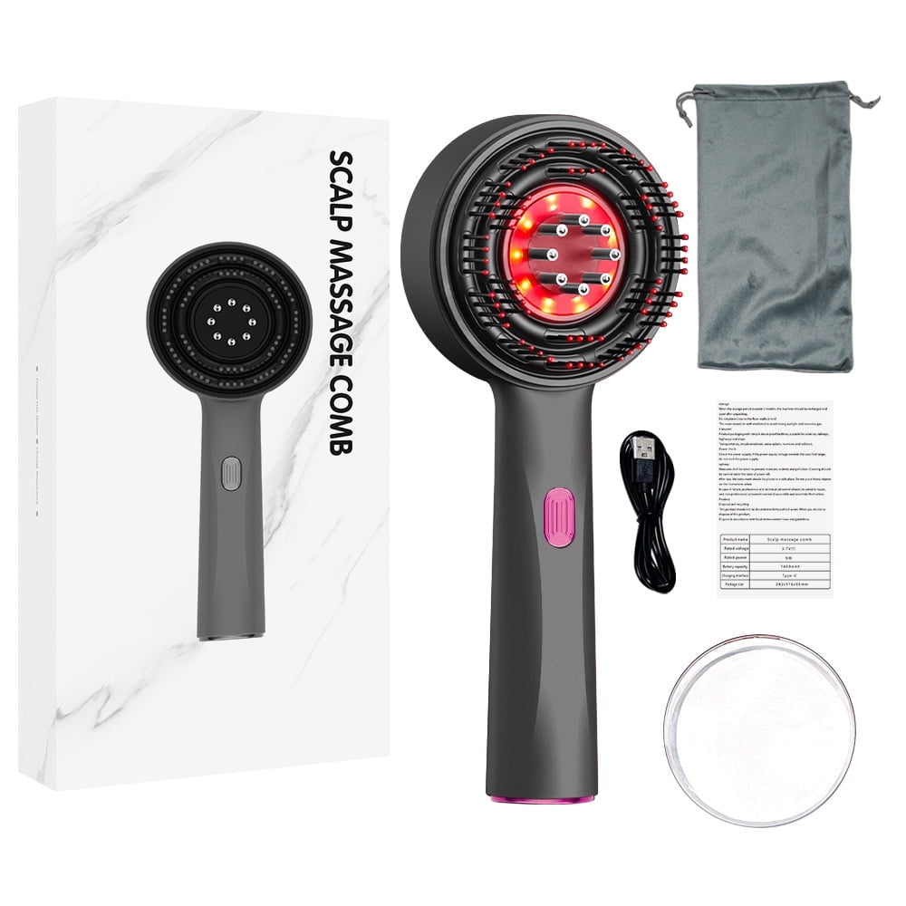 3-in-1 Comb for Men with 630nm Red Light Therapy, Scalp Massager Brush, Oil Applicator, 72 Teeth & 8 Roller Balls, Re...
