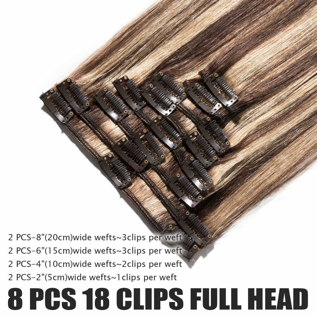 Benehair 100% Real Remy Human Hair Extensions Clip In 8Pcs Hair Weft Full Head Women Highlight Blonde Hair - Image 2