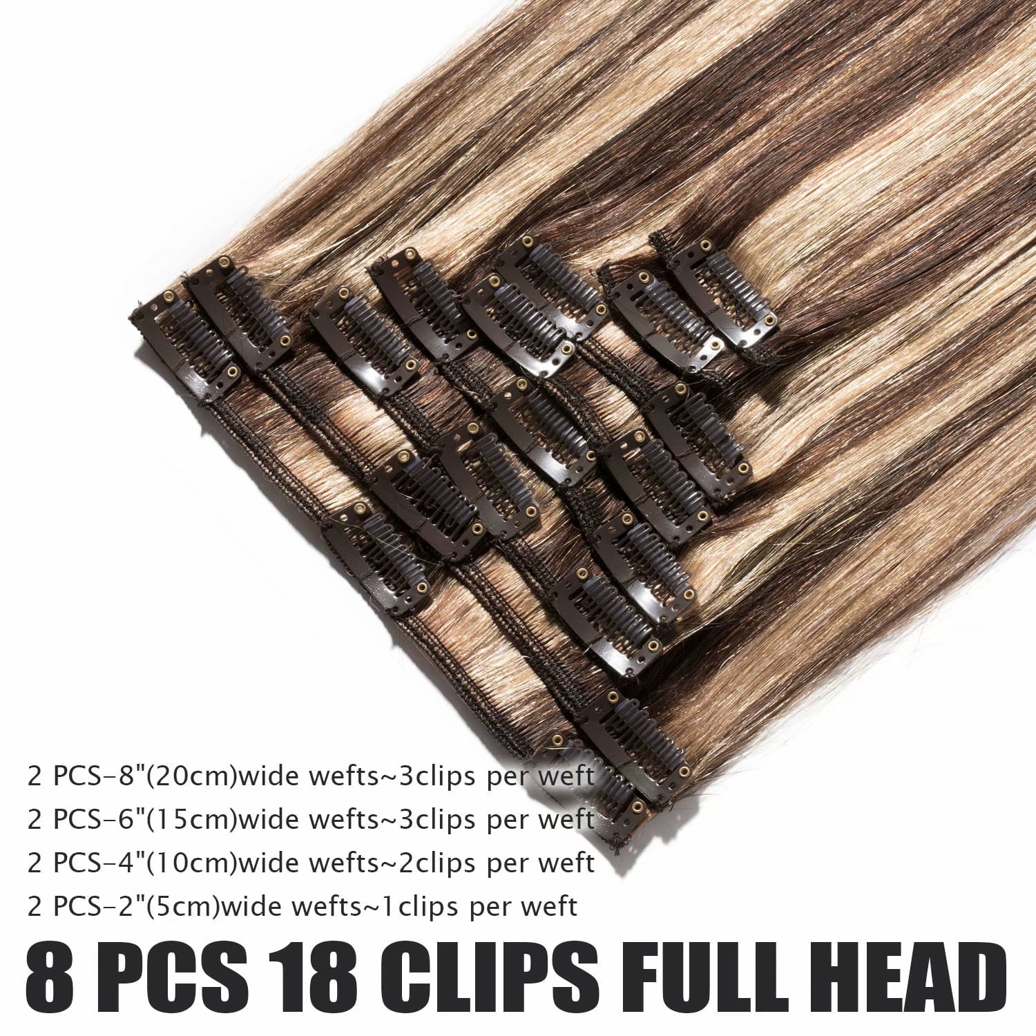 Benehair 100% Real Remy Human Hair Extensions Clip In 8Pcs Hair Weft Full Head Women Highlight Blonde Hair - Image 2