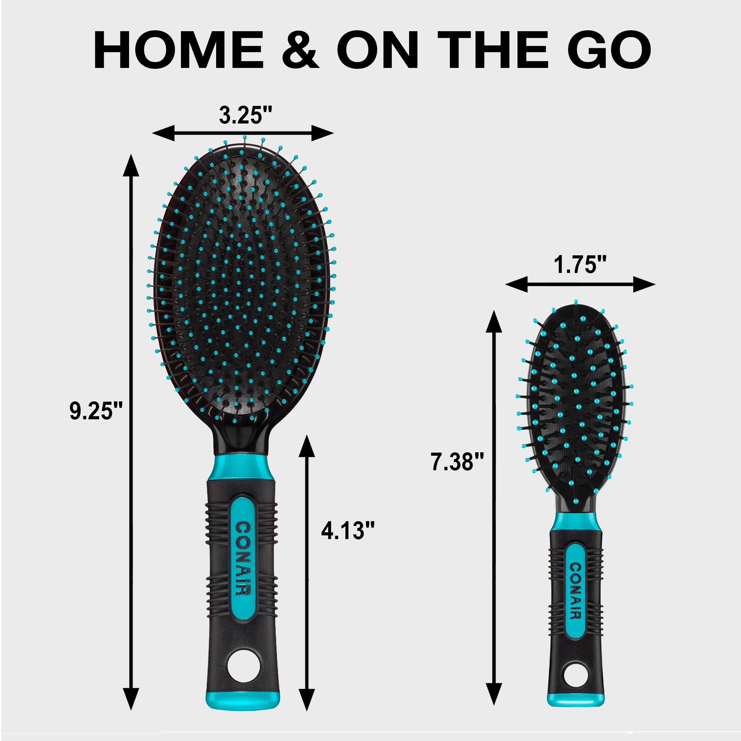 Conair Grip & Glide Travel and Full Size Cushion Hairbrush Set, 2 Pieces - Image 3