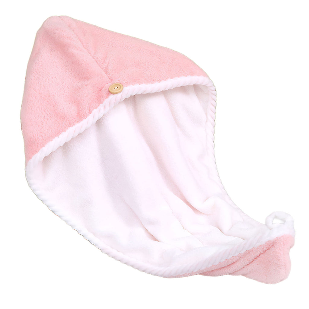 Super Absorbent Quick Dry Turban, Coral Fleece Double-Layer Thickened, Pink & White, 23.6 x 9.8 in / 60 x 25 cm - Image 2
