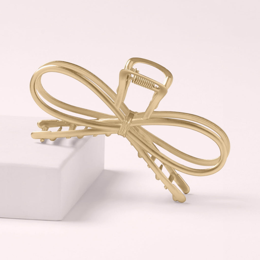 The Hair Edit Gilded Festive Bow Claw Clip, Gold - Image 4