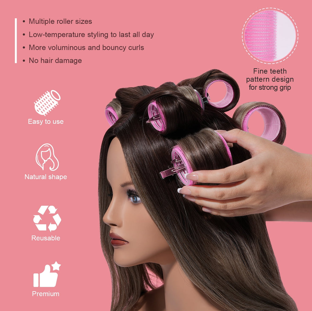MORGLES Hair Rollers, 37 Pcs Set with 4 Sizes Hair curlers Roller & 12 Clips, Includes Comb & Clear Travel Pouch for Long/Short Hair (Pink) - Image 4