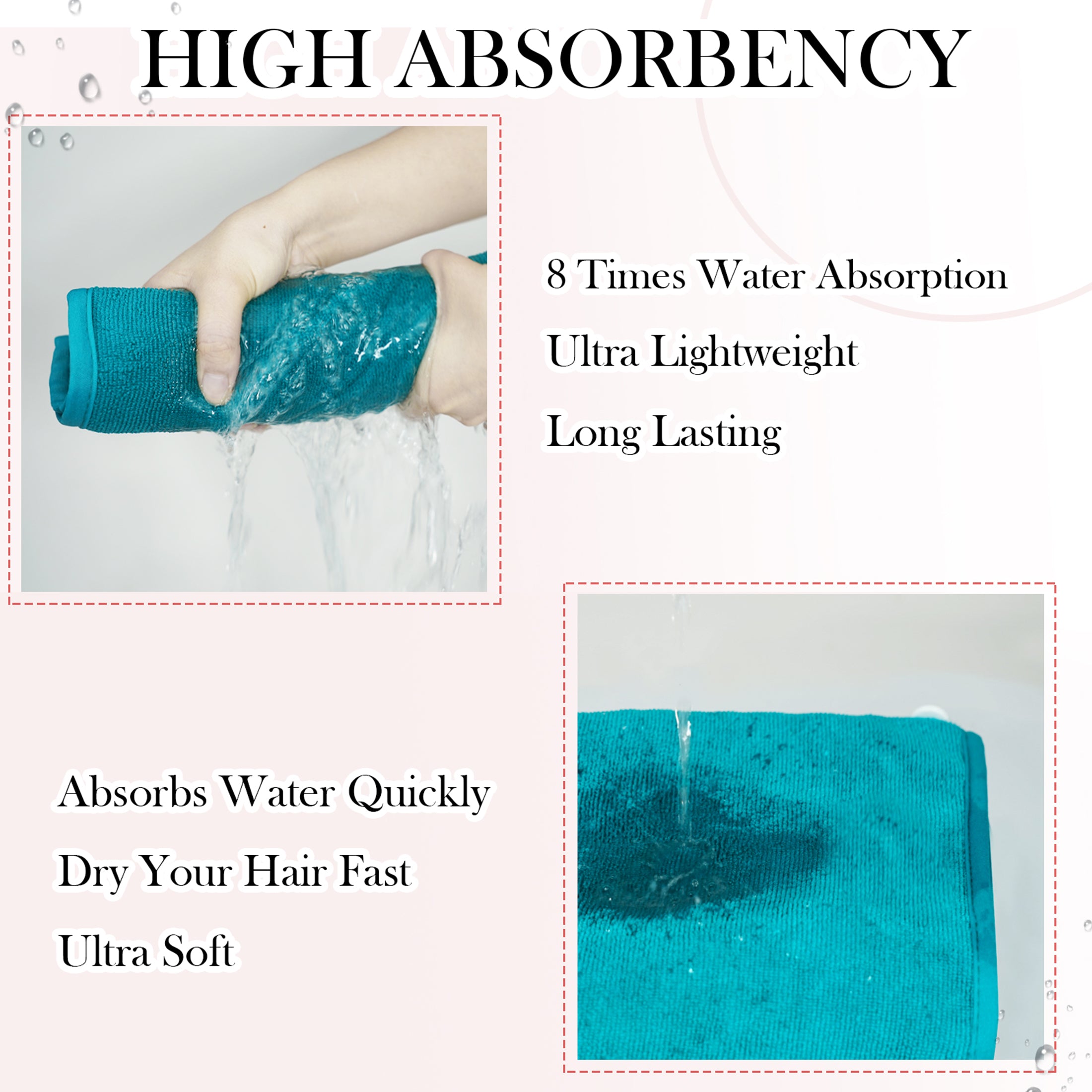 YoulerTex Microfiber Hair Towel Wrap Absorbent for Women Long Hair with Button(Aqua Green) - Image 5