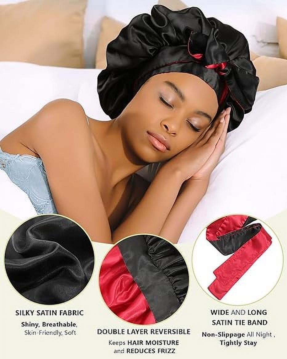 Women Satin Bet Silk Hair Reversible Bets Hair Wrap for Sleeping Cap with Tie Band - Image 5