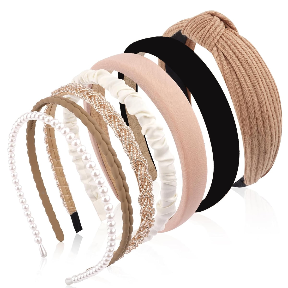 7 Pcs Headbands for Women Gifts Brown Knotted Solid Head Bands Pearl Headband Non Slip Hairbands Fashion Hair Accesso... - Image 3