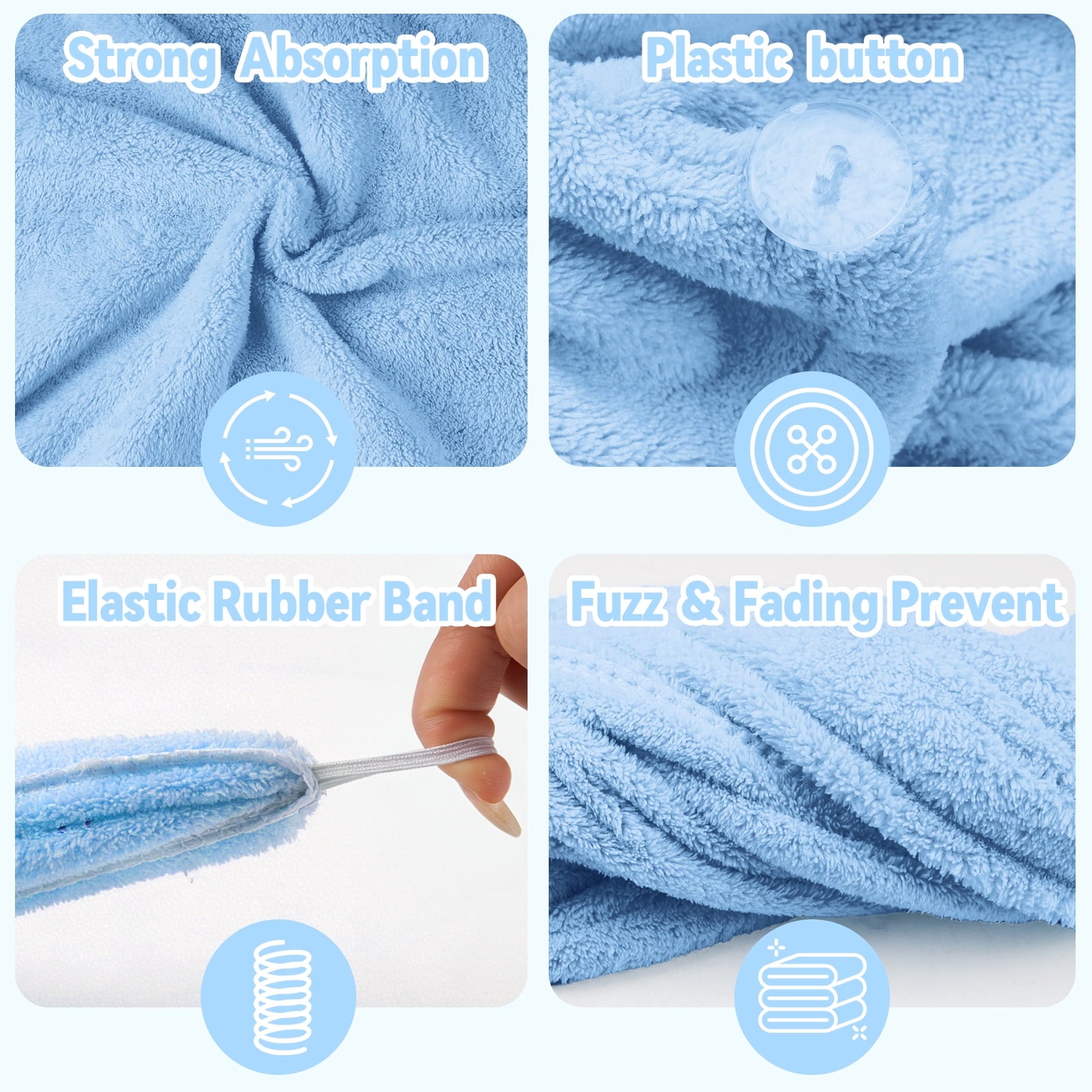 3 Microfiber Hair Towel, Hair Turbans for Wet Hair, Drying Hair Wrap Towels for Curly Hair Women Anti Frizz (Blue,Gre... - Image 5