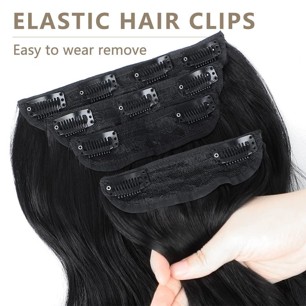 Clip in Long Wavy Synthetic Hair Extension 20 Inch Black 4PCS Thick Hairpieces Fiber Double Weft Hair for Women - Image 2