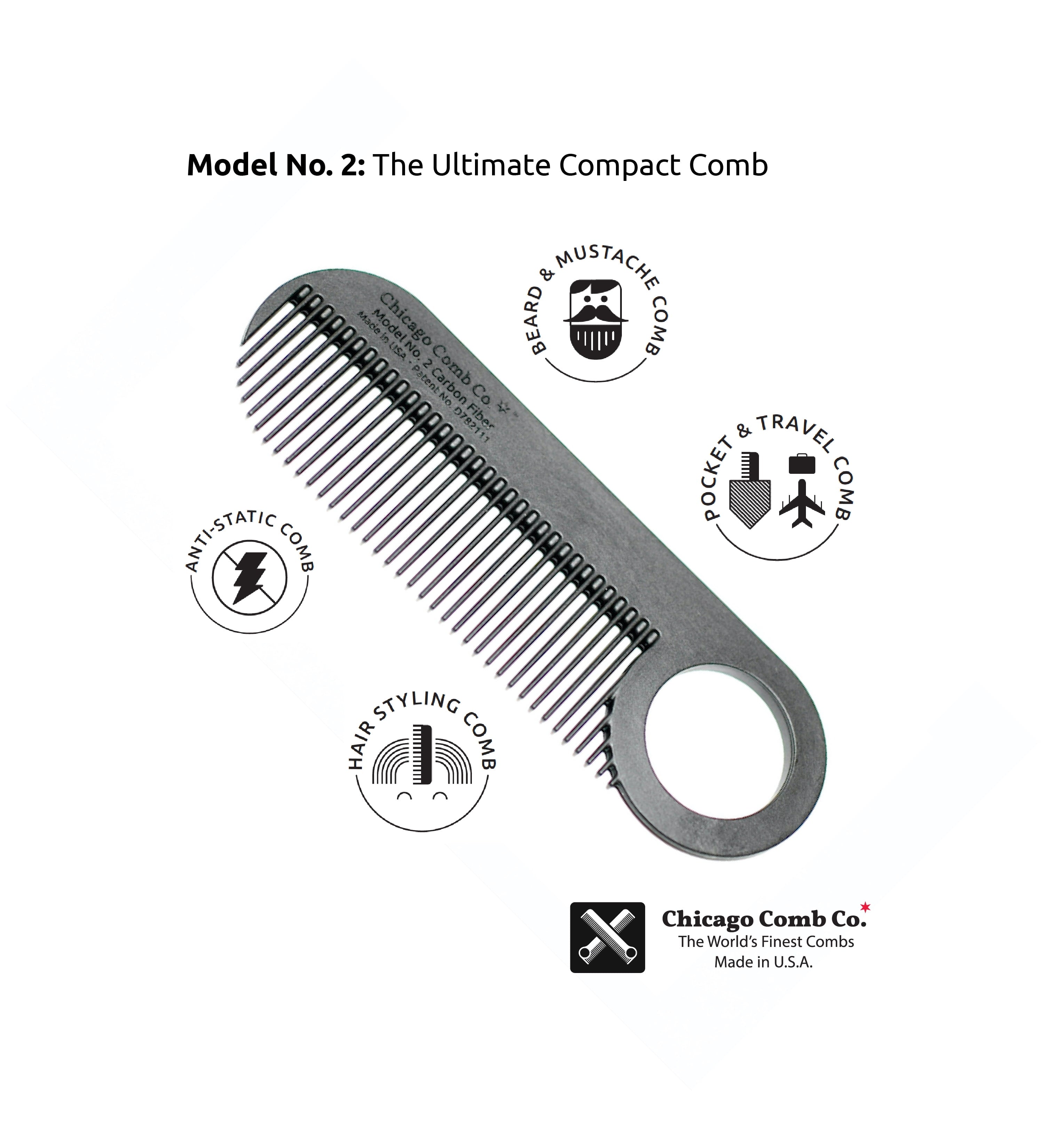 2 Carbon Fiber, Made in , Anti-static, 4 inches (10 cm) long, Fine-tooth, Pocket & Travel , for Thinner Hair, Beard &... - Image 5