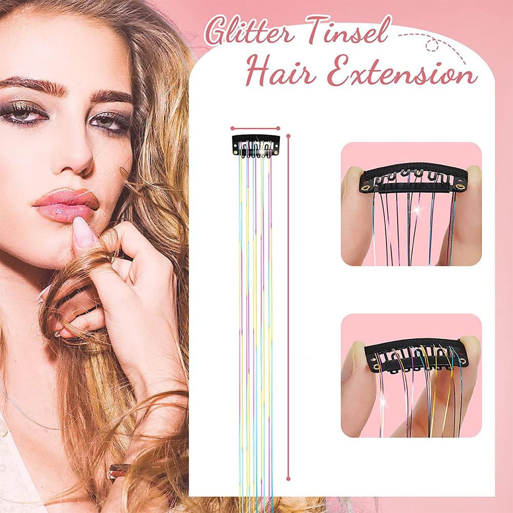 12 Pcs Synthetic Fiber Clip-in Hair Tinsel, Sparkly Glitter Hair Extensions for Christmas & New Year, Fairy Hair Acce... - Image 3