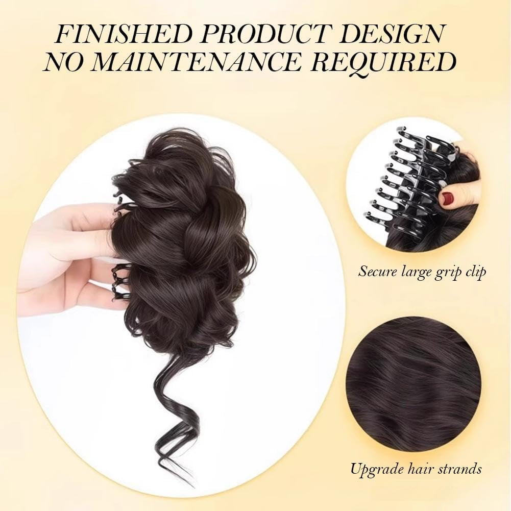 bun,Fake Bun Ponytail Hair Extension Wig for Women, Wavy Curly Hair Bun in Chignon Hairpieces,H-air bun extension Eve... - Image 3