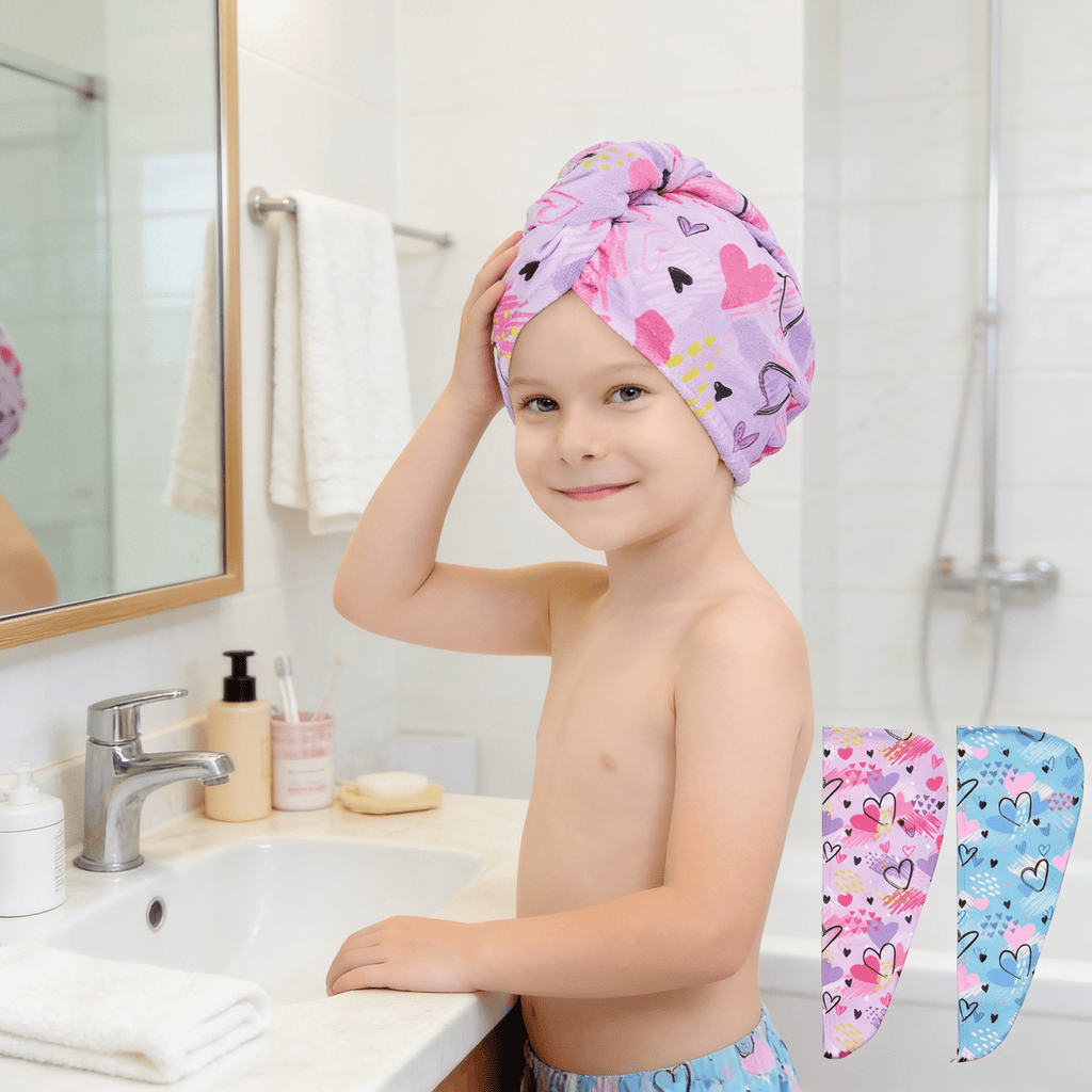 2026 New 2Pcs Hair Turban Towel Wrap for Wet Hair for Women Kids Fast Drying Microfiber Hair Towel with Button Portab... - Image 5