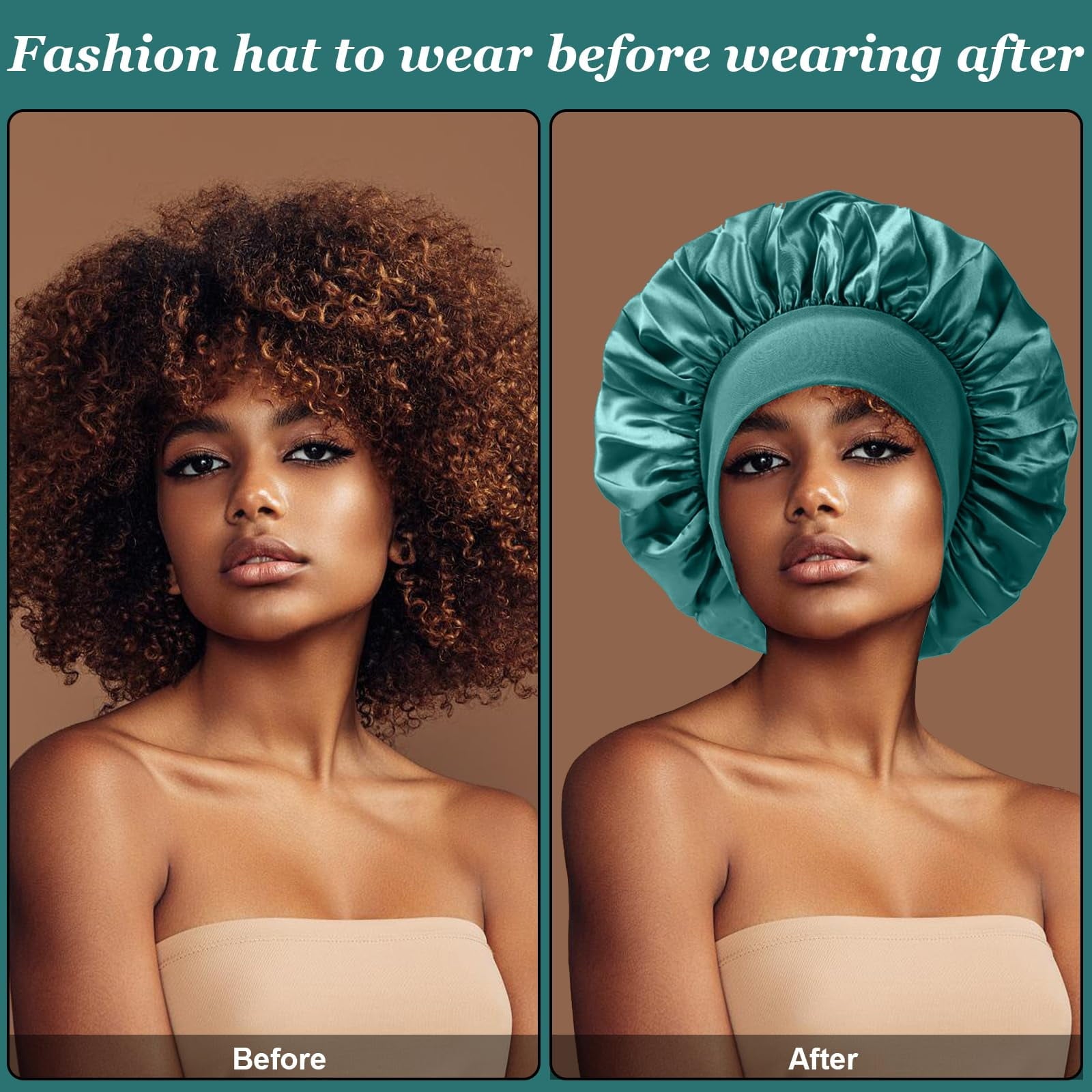 Bets for Black Women - Elastic Wide Band Hair Wrap Cap for Curly Hair - Shower Cap for Sleeping (Black, Peacock Blue,... - Image 4