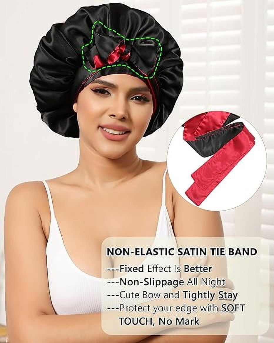Women Satin Bet Silk Hair Reversible Bets Hair Wrap for Sleeping Cap with Tie Band - Image 6