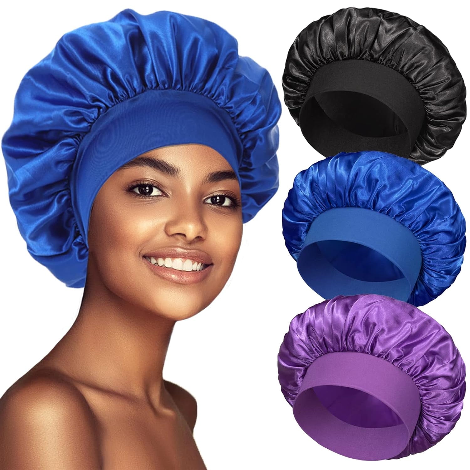Bet Set , Wide Band Satin Hair Cap for Women with Curly, Braided or Natural Hair , Super Soft Nighttime Hair Protection
