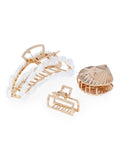 Time and Tru Women's Gold Tone Metal Claw Clip Set with Faux Pearl Embellishments, 3-Piece