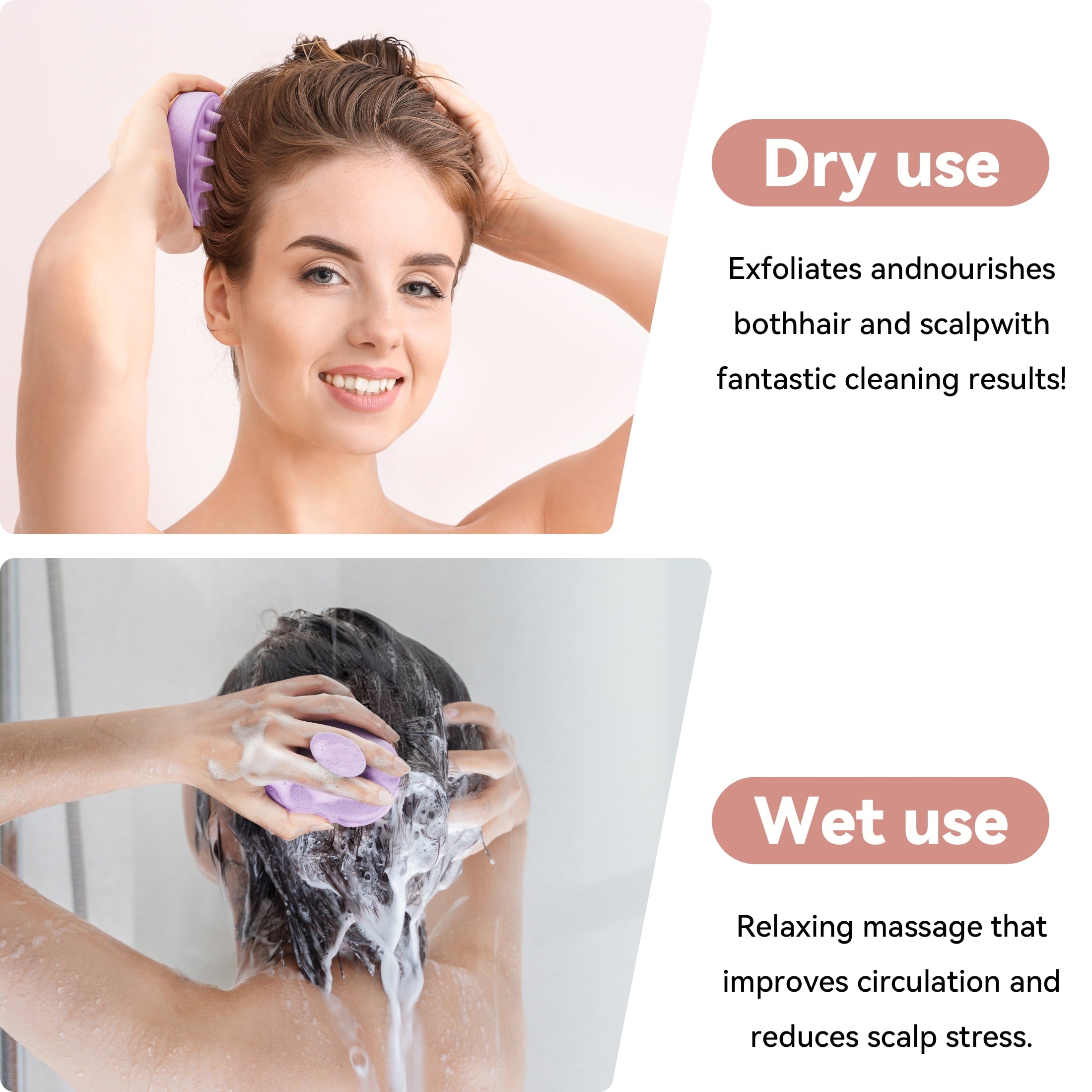 2 Pack, Soft Silicone Bristles to Remove Dandruff, Relieve Itching, Scrubber for Hair Care Relax , Purple & Green - Image 3