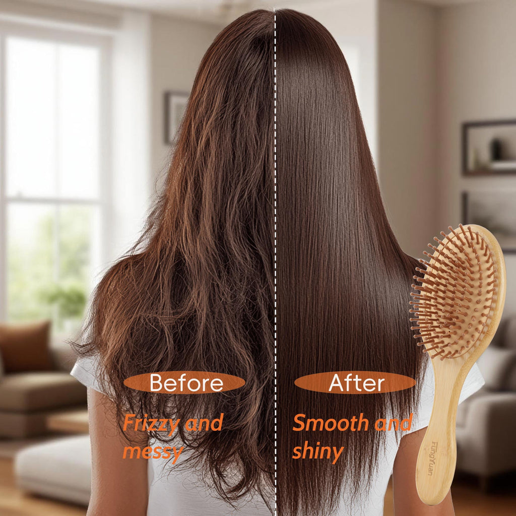 Set of 2, Natural Bamboo es, Massage Scalp, Exfoliate, Remove Tangles - Image 4