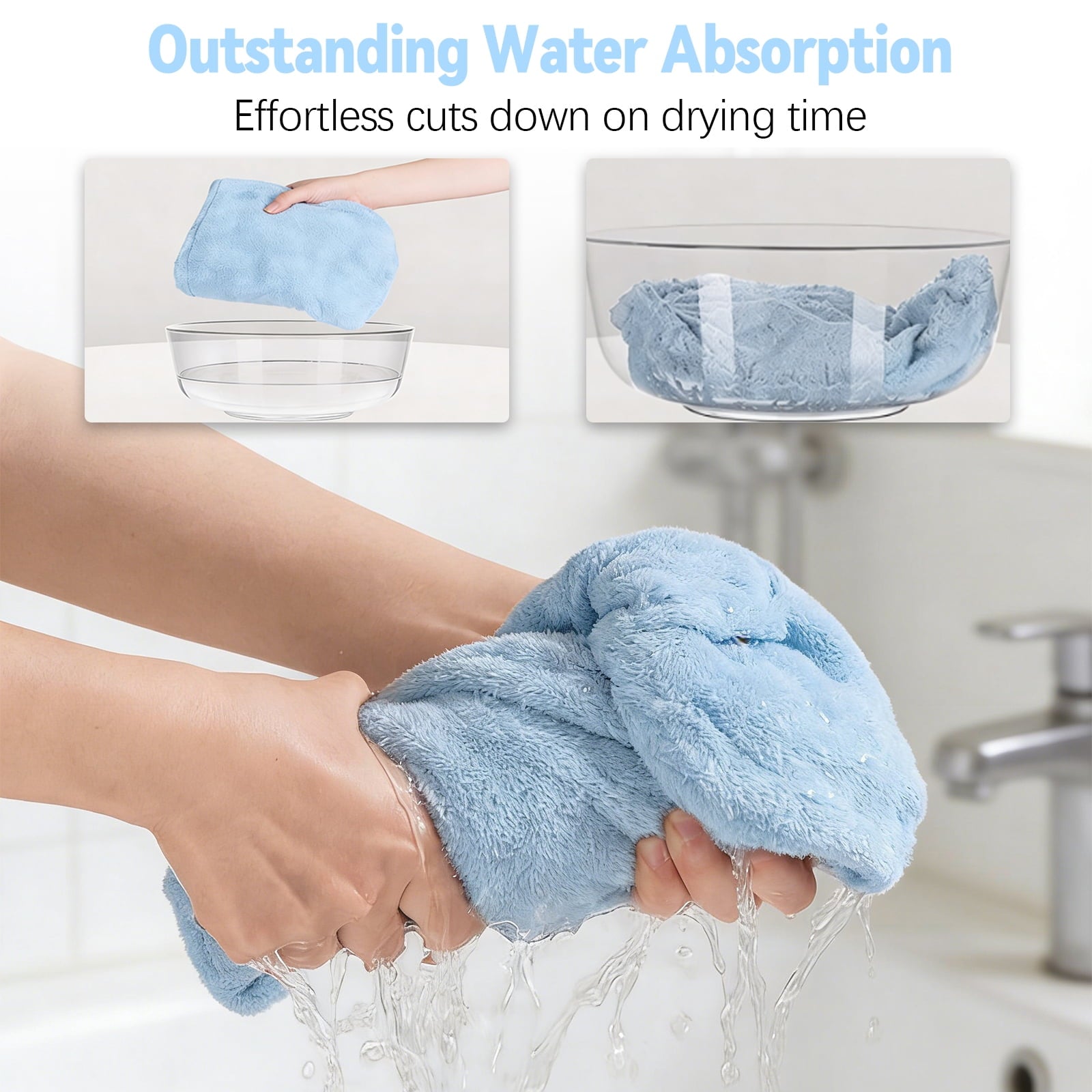 3 Microfiber Hair Towel, Hair Turbans for Wet Hair, Drying Hair Wrap Towels for Curly Hair Women Anti Frizz (Blue,Gre... - Image 2